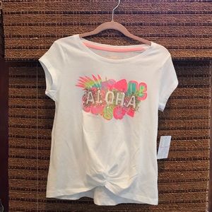 NWT Tommy Bahama Girls 7/8 Neon ALOHA on White Tee